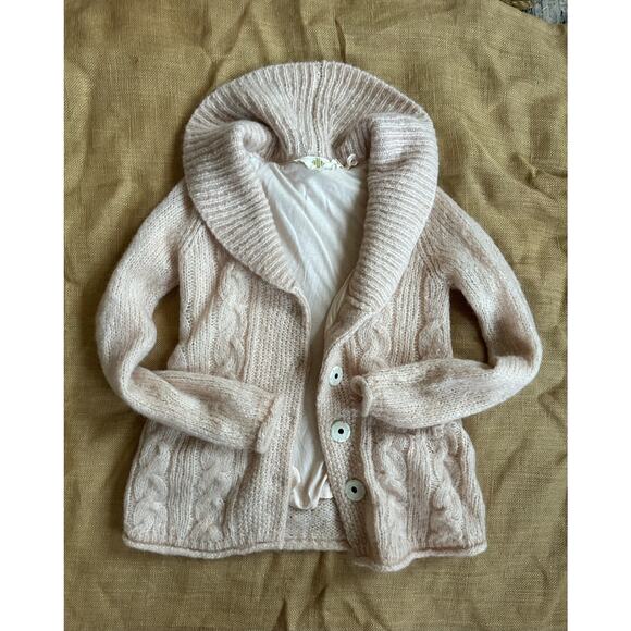 Anthropologie HWR mohair wool cardigan shawl blush lined fuzzy sz s - Picture 1 of 16